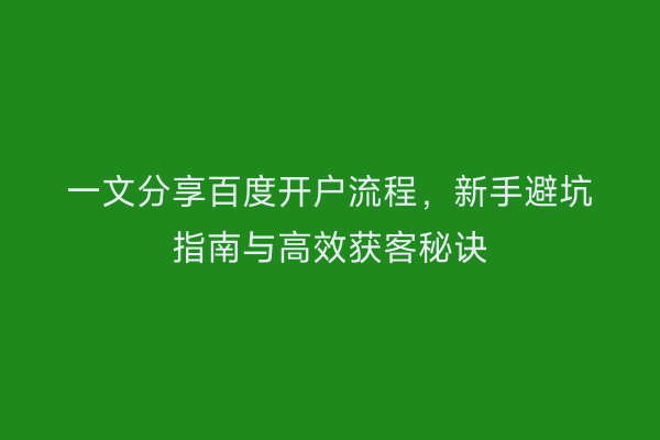 一文分享百度开户流程，新手避坑指南与高效获客秘诀