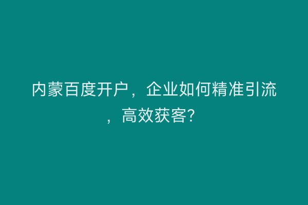 内蒙百度开户，企业如何精准引流，高效获客？