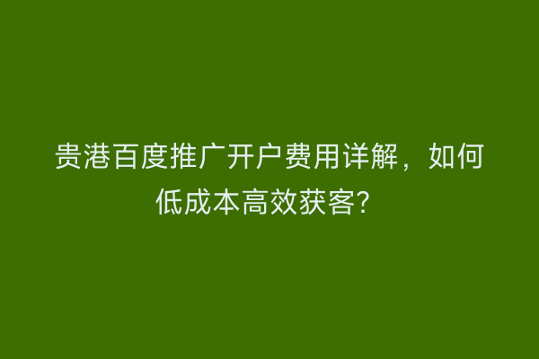贵港百度推广开户费用详解，如何低成本高效获客？