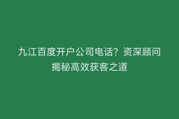 九江百度开户公司电话？资深顾问揭秘高效获客之道