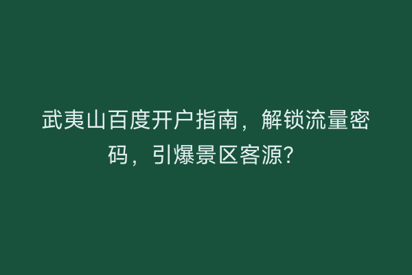 武夷山百度开户指南，解锁流量密码，引爆景区客源？