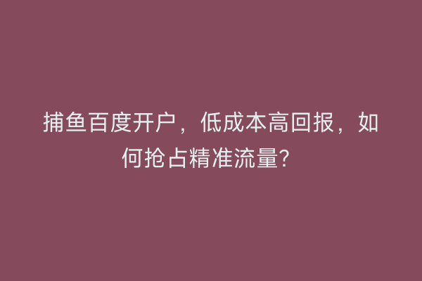 捕鱼百度开户，低成本高回报，如何抢占精准流量？