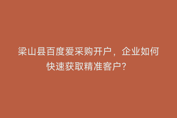 梁山县百度爱采购开户,企业如何快速获取精准客户?