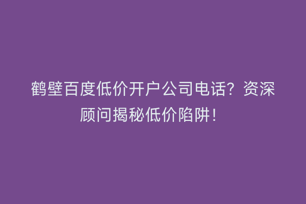 鹤壁百度低价开户公司电话？资深顾问揭秘低价陷阱！