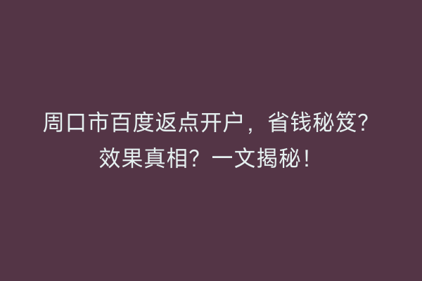 周口市百度返点开户，省钱秘笈？效果真相？一文揭秘！