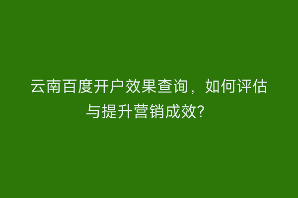 云南百度开户效果查询，如何评估与提升营销成效？
