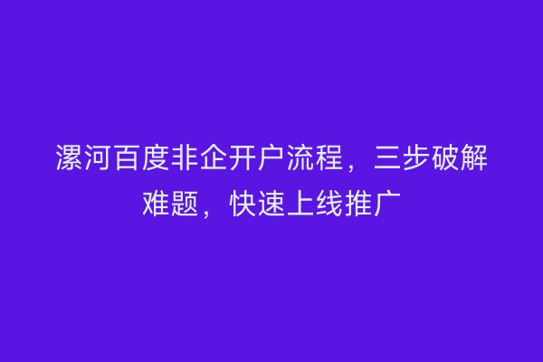 漯河百度非企开户流程，三步破解难题，快速上线推广