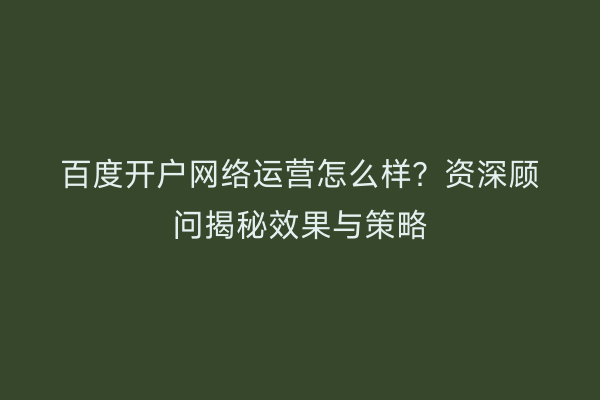 百度开户网络运营怎么样？资深顾问揭秘效果与策略