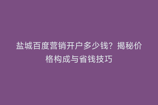 盐城百度营销开户多少钱？揭秘价格构成与省钱技巧