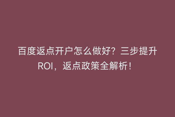 百度返点开户怎么做好？三步提升ROI，返点政策全解析！