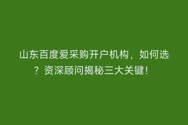 山东百度爱采购开户机构，如何选？资深顾问揭秘三大关键！