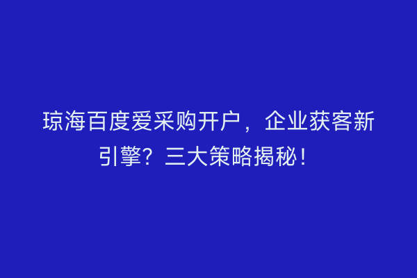 琼海百度爱采购开户，企业获客新引擎？三大策略揭秘！