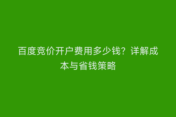 百度竞价开户费用多少钱？详解成本与省钱策略