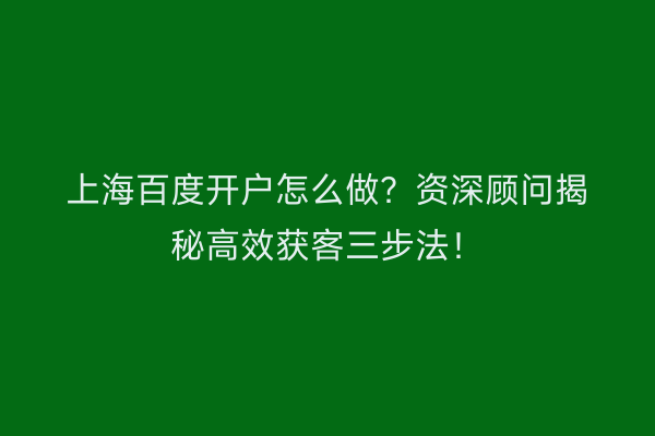 上海百度开户怎么做？资深顾问揭秘高效获客三步法！