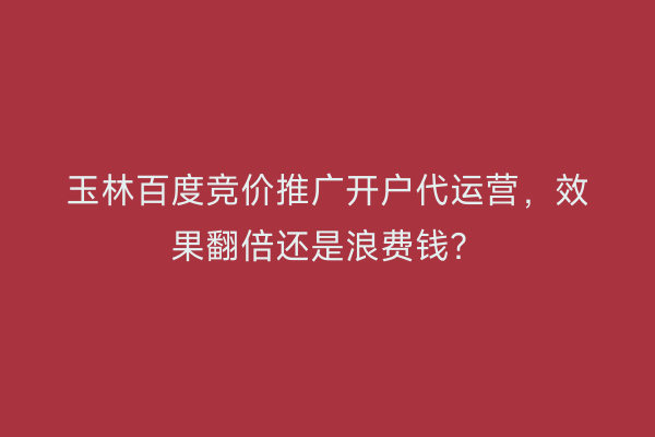 玉林百度竞价推广开户代运营，效果翻倍还是浪费钱？