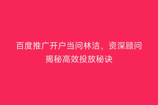 百度推广开户当问林洁，资深顾问揭秘高效投放秘诀