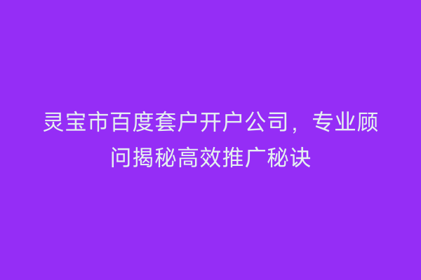 灵宝市百度套户开户公司，专业顾问揭秘高效推广秘诀