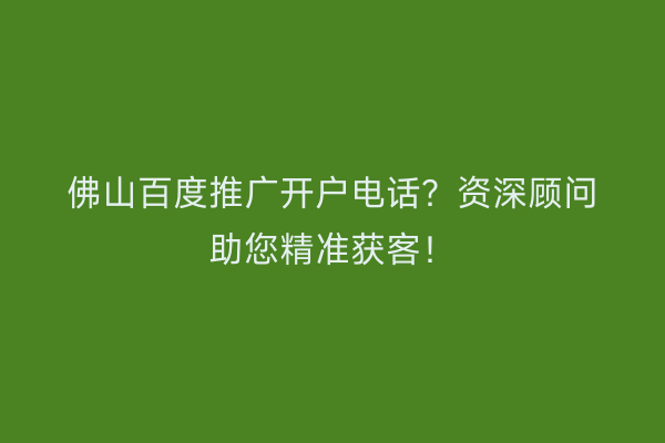 佛山百度推广开户电话?资深顾问助您精准获客!