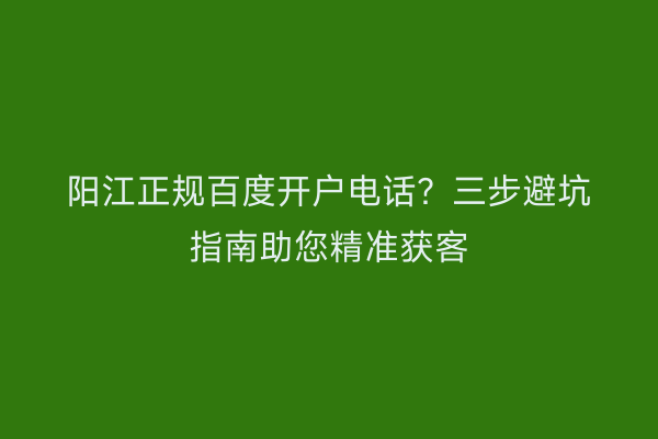 阳江正规百度开户电话？三步避坑指南助您精准获客