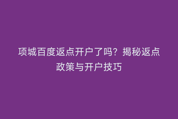 项城百度返点开户了吗?揭秘返点政策与开户技巧