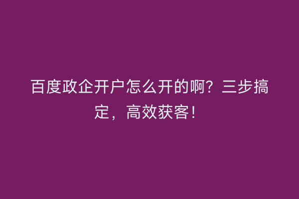 百度政企开户怎么开的啊？三步搞定，高效获客！