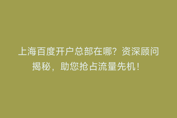 上海百度开户总部在哪？资深顾问揭秘，助您抢占流量先机！