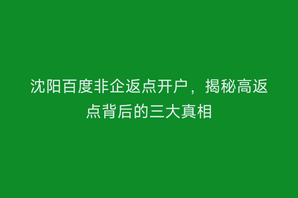 沈阳百度非企返点开户,揭秘高返点背后的三大真相