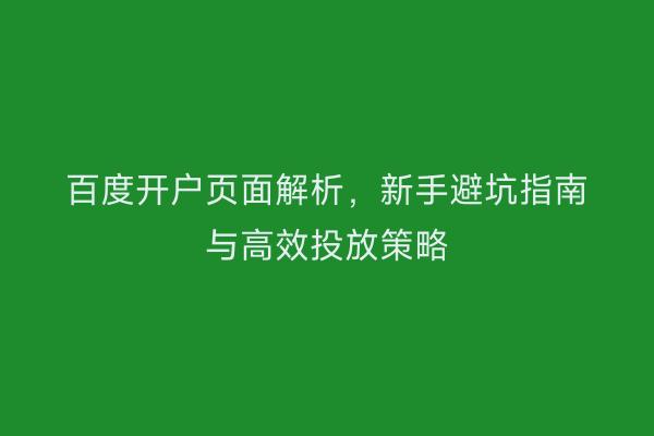 百度开户页面解析，新手避坑指南与高效投放策略