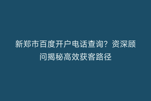 新郑市百度开户电话查询？资深顾问揭秘高效获客路径