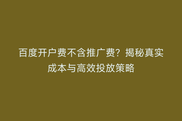 百度开户费不含推广费？揭秘真实成本与高效投放策略