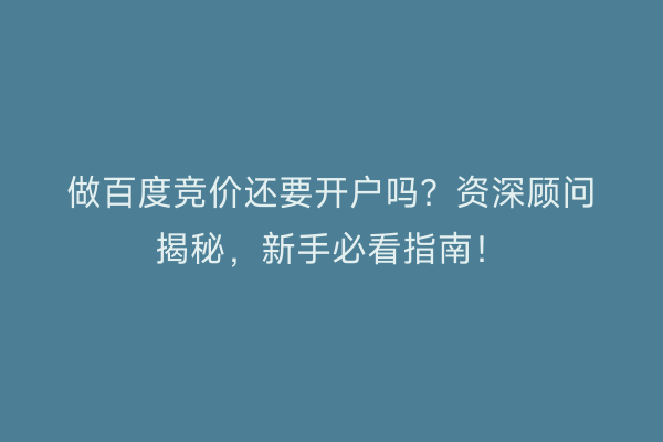 做百度竞价还要开户吗？资深顾问揭秘，新手必看指南！