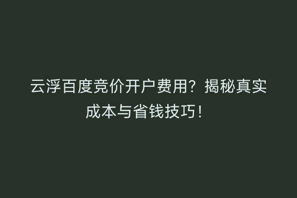 云浮百度竞价开户费用？揭秘真实成本与省钱技巧！