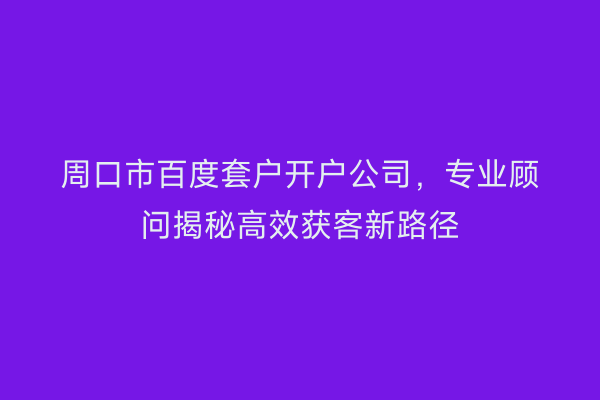 周口市百度套户开户公司，专业顾问揭秘高效获客新路径