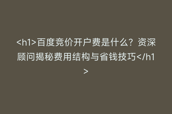<h1>百度竞价开户费是什么？资深顾问揭秘费用结构与省钱技巧</h1>