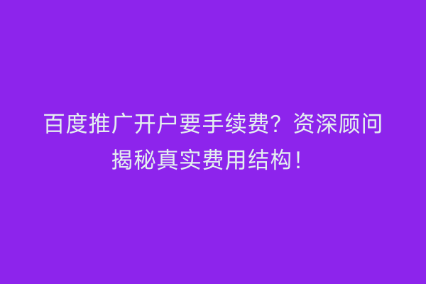 百度推广开户要手续费？资深顾问揭秘真实费用结构！