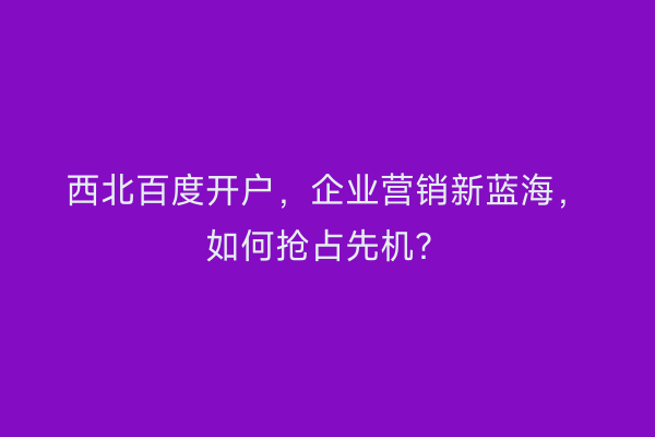 西北百度开户，企业营销新蓝海，如何抢占先机？