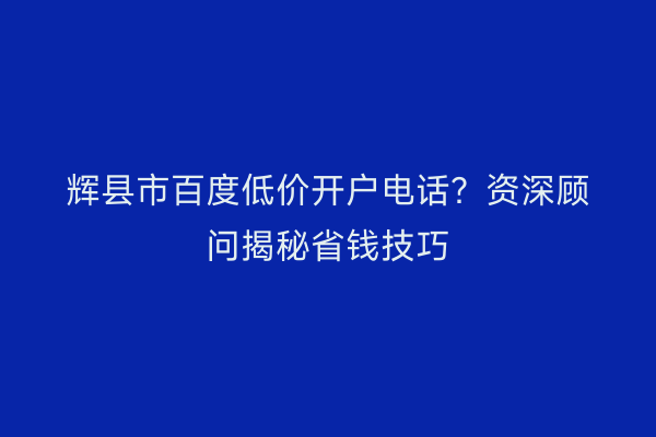 辉县市百度低价开户电话？资深顾问揭秘省钱技巧
