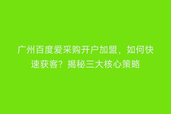 广州百度爱采购开户加盟，如何快速获客？揭秘三大核心策略