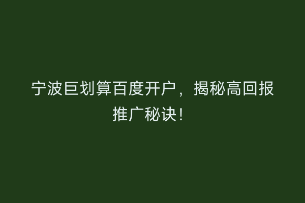 宁波巨划算百度开户，揭秘高回报推广秘诀！