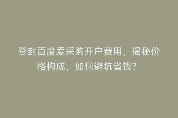 登封百度爱采购开户费用，揭秘价格构成，如何避坑省钱？