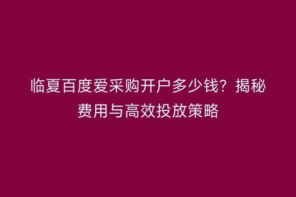 临夏百度爱采购开户多少钱？揭秘费用与高效投放策略