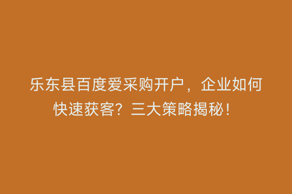 乐东县百度爱采购开户，企业如何快速获客？三大策略揭秘！
