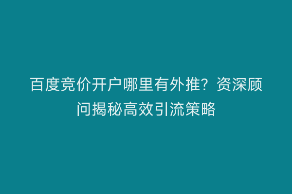 百度竞价开户哪里有外推？资深顾问揭秘高效引流策略