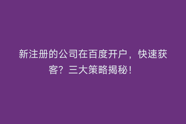 新注册的公司在百度开户，快速获客？三大策略揭秘！