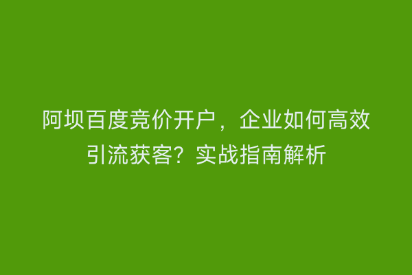 阿坝百度竞价开户，企业如何高效引流获客？实战指南解析