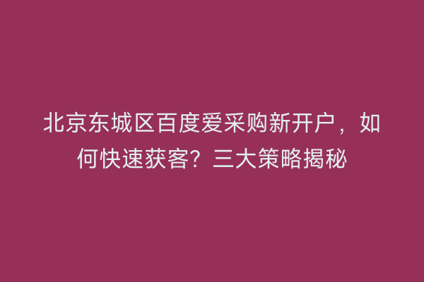 北京东城区百度爱采购新开户，如何快速获客？三大策略揭秘