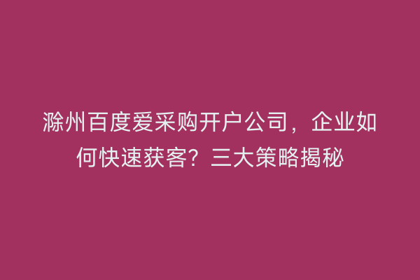 滁州百度爱采购开户公司，企业如何快速获客？三大策略揭秘