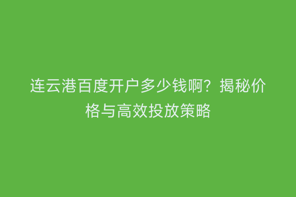 连云港百度开户多少钱啊？揭秘价格与高效投放策略
