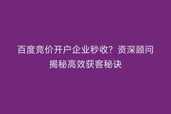 百度竞价开户企业秒收？资深顾问揭秘高效获客秘诀