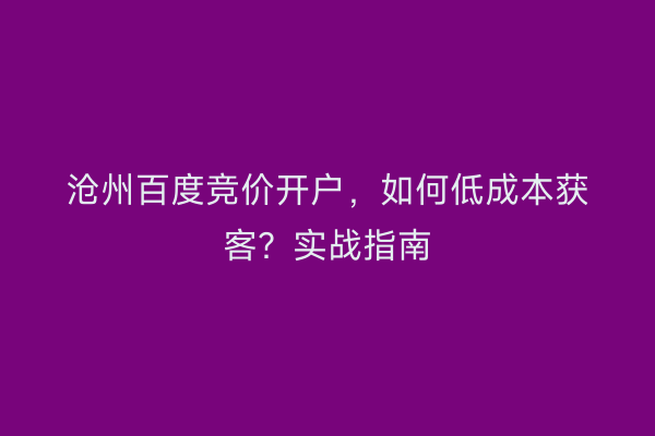 沧州百度竞价开户，如何低成本获客？实战指南